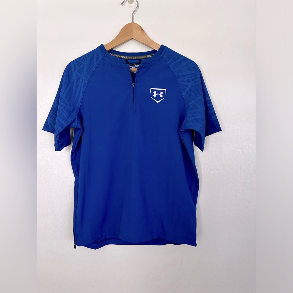 Under Amour Baseball Blue Short Sleeve Pullover Windbreaker Boys Youth Large